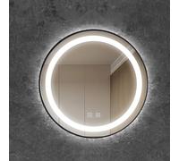 Espejo inteligente de tocador de baño montado en la pared, espejo de maquillaje moderno redondo con película antivaho, 3 colores, regulable, inastillable, diseño retroiluminado LED, marco de aluminio