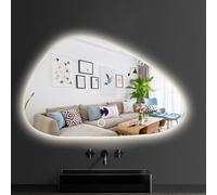 Espejo Irregular sin Marco, Espejo con iluminación LED, Espejo de baño con Luces, Espejo de Pared Decorativo asimétrico, Alta definición, Tres Colores Regulables de Forma Continua.