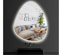 Espejo Irregular sin Marco, Espejo con iluminación LED, Espejo de baño con Luces, Espejo de Pared Decorativo asimétrico, Alta definición, Tres Colores Regulables de Forma Continua.