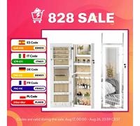 HOMCOM Espejo Joyero de Pared con Luces LED y Cerradura Blanco Forro Crema