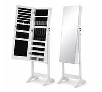 Espejo Joyero de Pie con Cerradura | Espejo de Cuerpo Entero con Armario Organizador | Soporte para Joyas Collares y Anillos | con Cajones y Baldas | 155x41x37cm