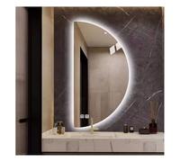 Espejo LED semicircular de Pared, Espejo Semicircular sin Marco con función antivaho, Espejo de Pared Tipo Loft con Brillo Regulable e Indicador de Hora para dormitorios, Salones y entradas
