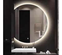 Espejo LED semicircular regulable sin marco, decorativo, 50-90 cm, 3 opciones de color, perfecto para tocador de baño o maquillaje, corte hacia abajo, izquierda, derecha