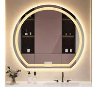Espejo LED semicircular regulable sin marco, espejo decorativo iluminado de 50 x 45 cm a 90 x 81 cm, 3 opciones de color, corte hacia abajo/izquierda/derecha, elegante decoración del hogar.