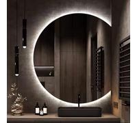 Espejo LED semicircular sin marco | Espejo decorativo iluminado regulable de 3 colores | Tamaños: 50 x 45 cm, 60 x 54 cm, 70 x 63 cm, 80 x 72 cm, 90 x 81 cm | Elegante diseño de corte hacia abajo