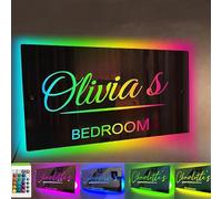 Espejo luminoso personalizado, espejo luminoso con nombre, apellido personalizado, espejo luminoso de 12 colores, decoración de pared, logotipo grande de luz de neón
