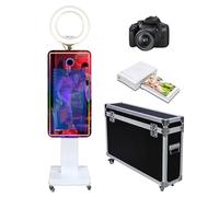 Espejo mágico para cabina de fotos de 32 pulgadas, pantalla táctil, espejo de fotomatón, selfie, fotobooth con marco RGB para eventos, alquiler, boda, fiesta (Máquina + cámara + mini impresora)