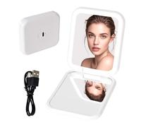 Espejo Maquillaje con Luz LED,Espejo de Bolsillo Compacto Iluminado para Maquillaje,Recargable Espejo de Viaje,Espejo Cosmético Pequeño con Aumento de 1X/2X Portátil para Bolsos y Viajar (Blanco)