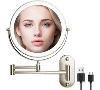 Espejo Maquillaje Con Luz Pared, Espejo Aumento Baño 1X/10X Giratorio 360, Con 3 Colores Regulable, Espejo De Aumento Con Luz, Recargable Espejo Para Baños, Hoteles