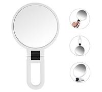 Espejo Maquillaje de Mano con Plegable Mango Espejos Vanidad Doble Cara Aumento 1X/5X Niña Mujer Bolso Bolsillo Sobremesa Viaje Portatil Pequeño Makeup Hand Mirror Vanity Magnifying Redondo (Blanco)