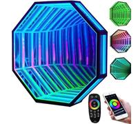 Espejo octágono 3D infinito con control remoto, espejo LED regulable montado en la pared para decoración de bodas y fiestas de Navidad