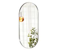 Espejo ovalado de baño de plata cepillada de 60 x 110 cm, marco de acero inoxidable 304, reflejo HD, decoración moderna para el hogar y la oficina