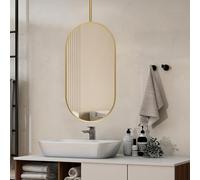 Espejo Ovalado de Pared con Marco metálico, Espejos Decorativos flotantes Dorados para baño, Espejo Colgante de Techo para Maquillaje y Afeitado - El Brazo se Puede Personalizar (40 cm x 70