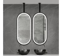 Espejo ovalado de techo LED negro - 40 cm x 60 cm iluminado espejo vani para baño, moderno espejo colgante para dormitorio, pasillo, sala de estar