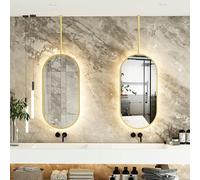 Espejo ovalado para colgar en el techo con barra para colgar en el techo y marco de metal dorado: espejos personalizables, espejo de pared decorativo para el hogar o el hotel, espejos de tocador baño