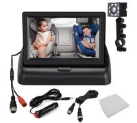 Espejo para automóvil para bebé, espejo para asiento de automóvil con visión nocturna, monitor plegable HD de 4.3 '' para ver al bebé/niño en el asiento orientado hacia atrás o hacia adelante