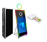 Espejo para cabina de fotos, espejo mágico, máquina de fotos para selfie, pantalla táctil de 43 pulgadas, anillo de luces RGB y marco LED, portátil para bodas, fiestas, eventos, con funda de vuelo,