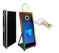 Espejo para cabina de fotos, espejo mágico, máquina de fotos para selfie, pantalla táctil de 43 pulgadas, anillo de luces RGB y marco LED portátil para bodas, fiestas, eventos con funda de vuelo
