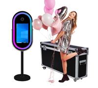 Espejo para fotomatón de fotos con marco LED portátil, pantalla táctil de 21.5 pulgadas, máquina de cabina de espejo mágico con luz RGB para eventos de fiesta de boda con funda de vuelo (negro,