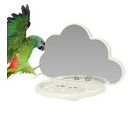 Espejo para pájaros con posadera, soporte para pájaros, juguetes para pájaros, perca para loros, cacatúas, espejo para pájaros con taza de alimentación para periquitos, cacatúas, conure
