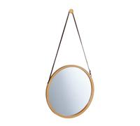 Relaxdays Espejo Pared Colgante, Redondo, con Correa, Marco Bambú, Moderno, para Pasillo, Salón o Baño, ∅ 38 cm, Natural