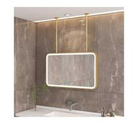 Espejo Rectangular Colgante con luz LED y botón táctil, Ideal para Dormitorio, Pasillo o Sala de Estar. Cuenta con una Barra de iluminación con 3 Colores y Brillo Ajustable (Dorado, 100x50cm