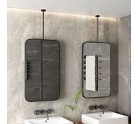 Espejo Rectangular Colgante de Techo con Marco y Brazo de Metal Negro, Espejos de tocador suspendidos para baño o decoración de Pared. El Brazo se Puede Personalizar (50 cm x 60 cm).