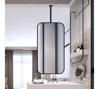 Espejo Rectangular Colgante de Techo, Espejo de baño Flotante con Marco de Metal Negro - Espejo de tocador Decorativo de Pared para Sala de Estar, Dormitorio y vestidor (50 cm x 60 cm)
