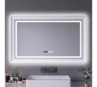 Espejo Rectangular LED para baño montado en la Pared, Espejo de Maquillaje Moderno con película antivaho, Espejos de tocador retroiluminados Inteligentes para baño con Marco, Espejos de Toca