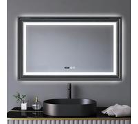 Espejo Rectangular LED para baño montado en la Pared, Espejo de Maquillaje Moderno con película antivaho, Espejos de tocador retroiluminados Inteligentes para baño con Marco, Espejos de Toca