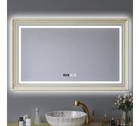 Espejo Rectangular LED para baño montado en la Pared, Espejo de Maquillaje Moderno con película antivaho, Espejos de tocador retroiluminados Inteligentes para baño con Marco, Espejos de Toca