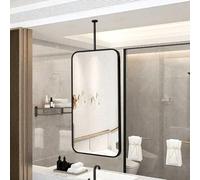 Espejo rectangular negro para colgar en el techo, espejo de pared grande, espejo flotante decorativo de vidrio con marco de metal para sala de estar, dormitorio, pasillo, entrada, espejo de