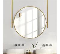 Espejo Redondo Colgante de Techo, Espejo Flotante Moderno para baño para tocador, Maquillaje y Afeitado, Espejo Grande Dorado de Pared suspendido Decorativo para Sala de Estar y Dormitorio (