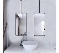 Espejo redondo con marco de metal para colgar en el techo, 40 x 70 cm, espejo decorativo flotante de pared para baños, dormitorios y aparadores, elegante pieza de maquillaje y decoración del hogar