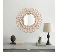 Espejo redondo de ratán de 40 cm hecho a mano, espejo de pared boho de material natural con espejo de cristal de 20 cm, decoración vintage para salón, dormitorio, baño, pasillo, montaje en pared