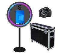 Espejo redondo para fotomatón, marco LED portátil, pantalla táctil de 21.5 pulgadas, máquina de cabina de espejo mágico para eventos de fiesta de boda (negro, cabina de fotos + cámara)