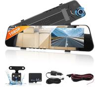 Espejo Retrovisor con Camara con Tarjeta TF 64G, Pantalla Táctil IPS 1080P de 4,5 Pulgadas/Registro de Ciclo/Visión Nocturna/Sensor G/Asistencia al Estacionamiento + Cámara de Marcha Atrás