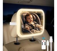 Espejo Retrovisor de Bebé con LED, Universal Espejo Coche Bebé Asiento Trasero 100% a Prueba de Roturas Luz LED Espejo retrovisor coche bebé 360° Giratorio con Correas Ajustables para Asiento Trasero