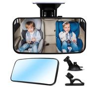Espejo retrovisor para bebé, espejo de asiento trasero para bebés, espejo trasero de coche, giratorio 360°, asiento trasero con ventosa y clips de muelle, gran campo de visión, 13 x 6,5 cm