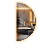 Espejo semicircular LED 30x60 cm luz cálida | Diseño sin Marco Moderno | Ideal para ambientes acogedores | Reflejo Suave | Instalación Directa en Pared