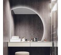 Espejo semicircular LED inteligente regulable de 3 colores, sin marco, con retroiluminación antivaho para baño, decoración del hogar, irrompible (corte inferior derecho, 70 cm/28") (corte inferio