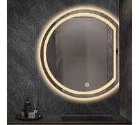 Espejo semicircular LED regulable sin marco, decorativo, 50 x 45 cm a 90 x 81 cm, 3 opciones de color, decoración moderna para el hogar, diseño de corte hacia abajo/izquierda/derecha