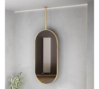 Espejo suspendido de Techo con Marco de Metal y Barra para Colgar, Espejos de baño para Colocar sobre el Lavabo, Espejo de Pared Ovalado Decorativo, para Entrada, Aseo y decoración del hogar