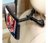 Espejo trasero 360° para coche - diseño irrompible con clip de gancho, orientable, apto para sillas infantiles y maxi-cosi, negro