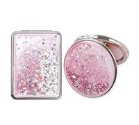 Espejo y Bolso de Maquillaje 2 Piezas, Pequeño y Portátil para Maquillarse y Viajar, Llévalo Contigo (Traje Rosa)