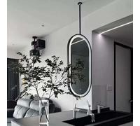 Espejos de Techo, Espejos de baño ovalados con Marco de Metal e iluminación LED para tocador, hogar u Hotel. Espejo Colgante Decorativo Flotante con Brazo Ajustable (50 cm x 60 cm).