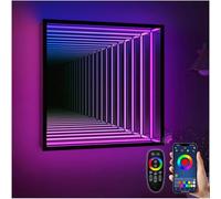 Espejos de Túnel con Lámpara Infinita para Pared,Luz Nocturna LED,Luz de Espejo 3D,Luz de Túnel con Espejo Infinito Que Cambia de Color,para El Hogar,Decoración de Fiestas,Square-11.8"/30cm