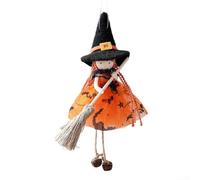 Espeluznante accesorio de bruja de Halloween con escoba para colgar en el árbol, añade un ambiente encantador a la configuración de tu hogar de temporada (naranja)