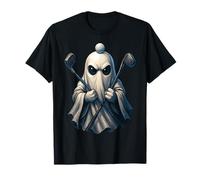 Espeluznante cabeza de bola de fantasma de Halloween que sostiene palos de golf, divertida Camiseta