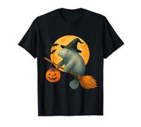 Espeluznante Halloween Manatí Bruja Escoba Calabaza Luna Aterrador Fan Camiseta